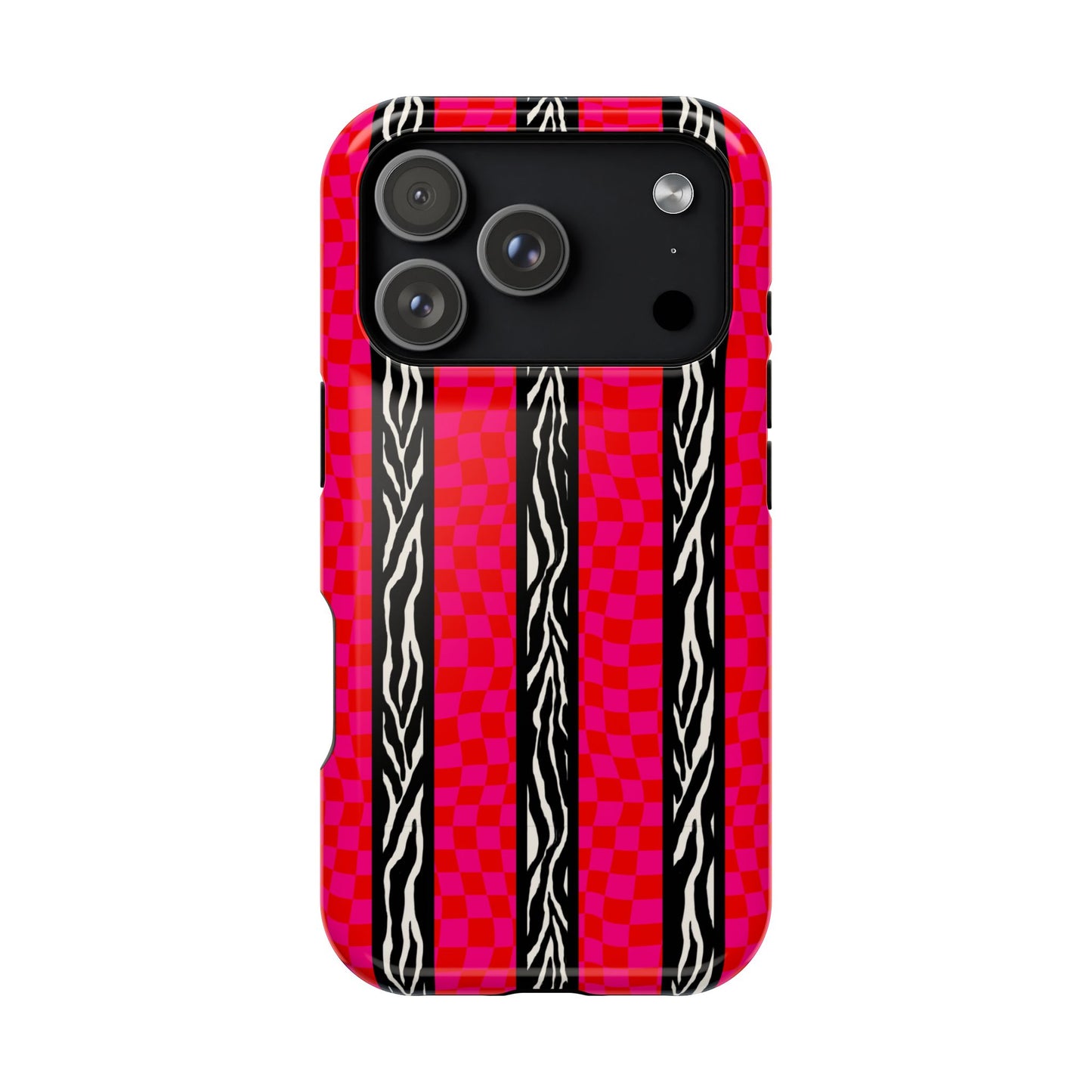 HOT PINK ZEBRA CHECKERED MAGSAFE IMPACT-RESISTANT PHONE CASE