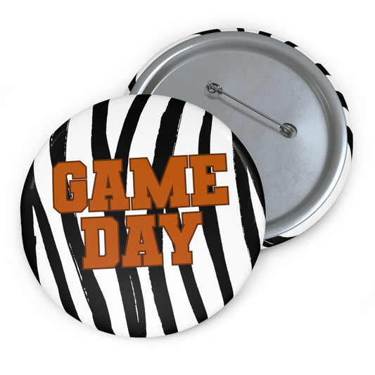 ZEBRA BURNT ORANGE GAME DAY BUTTON PIN