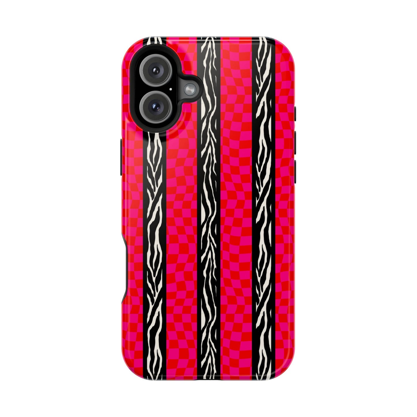HOT PINK ZEBRA CHECKERED MAGSAFE IMPACT-RESISTANT PHONE CASE