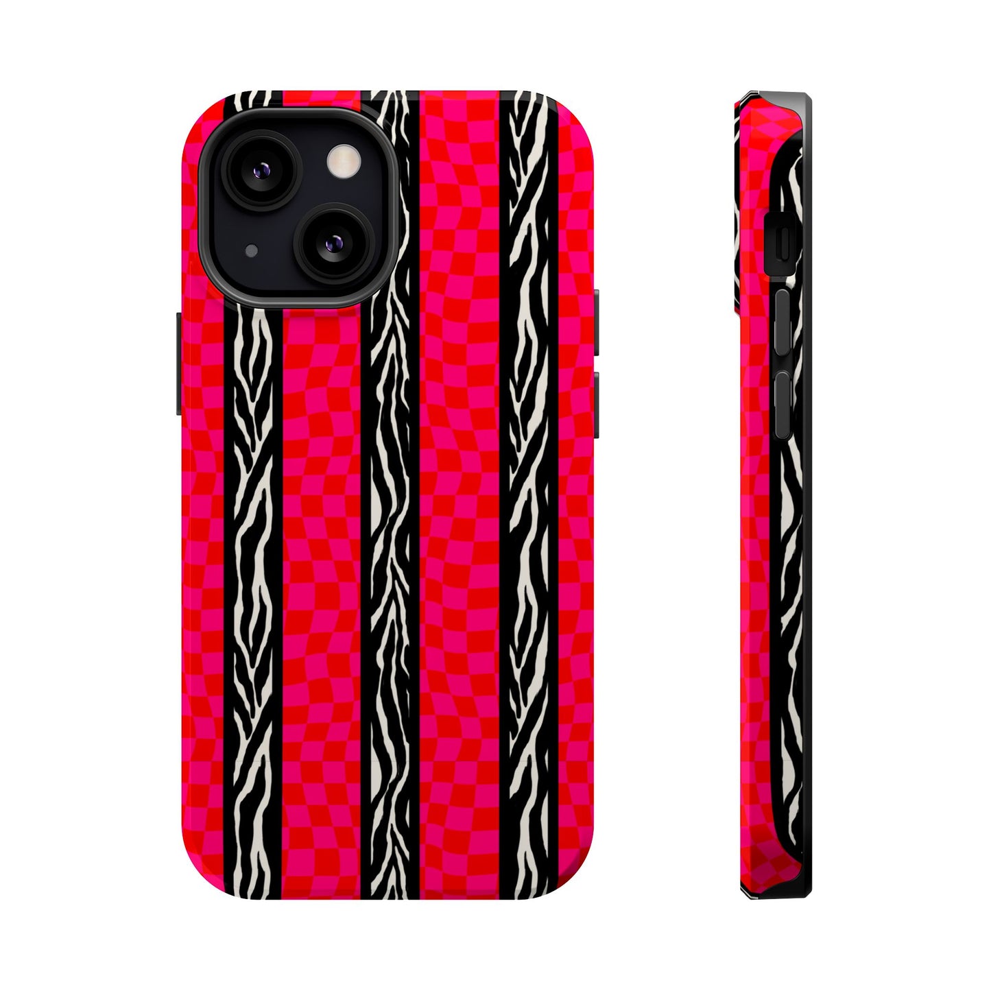 HOT PINK ZEBRA CHECKERED MAGSAFE IMPACT-RESISTANT PHONE CASE