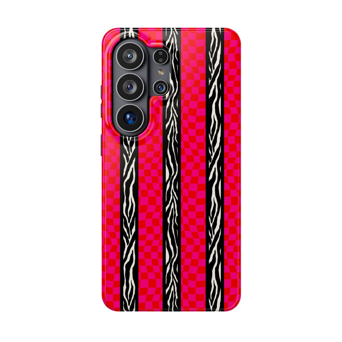 HOT PINK ZEBRA CHECKERED MAGSAFE IMPACT-RESISTANT PHONE CASE