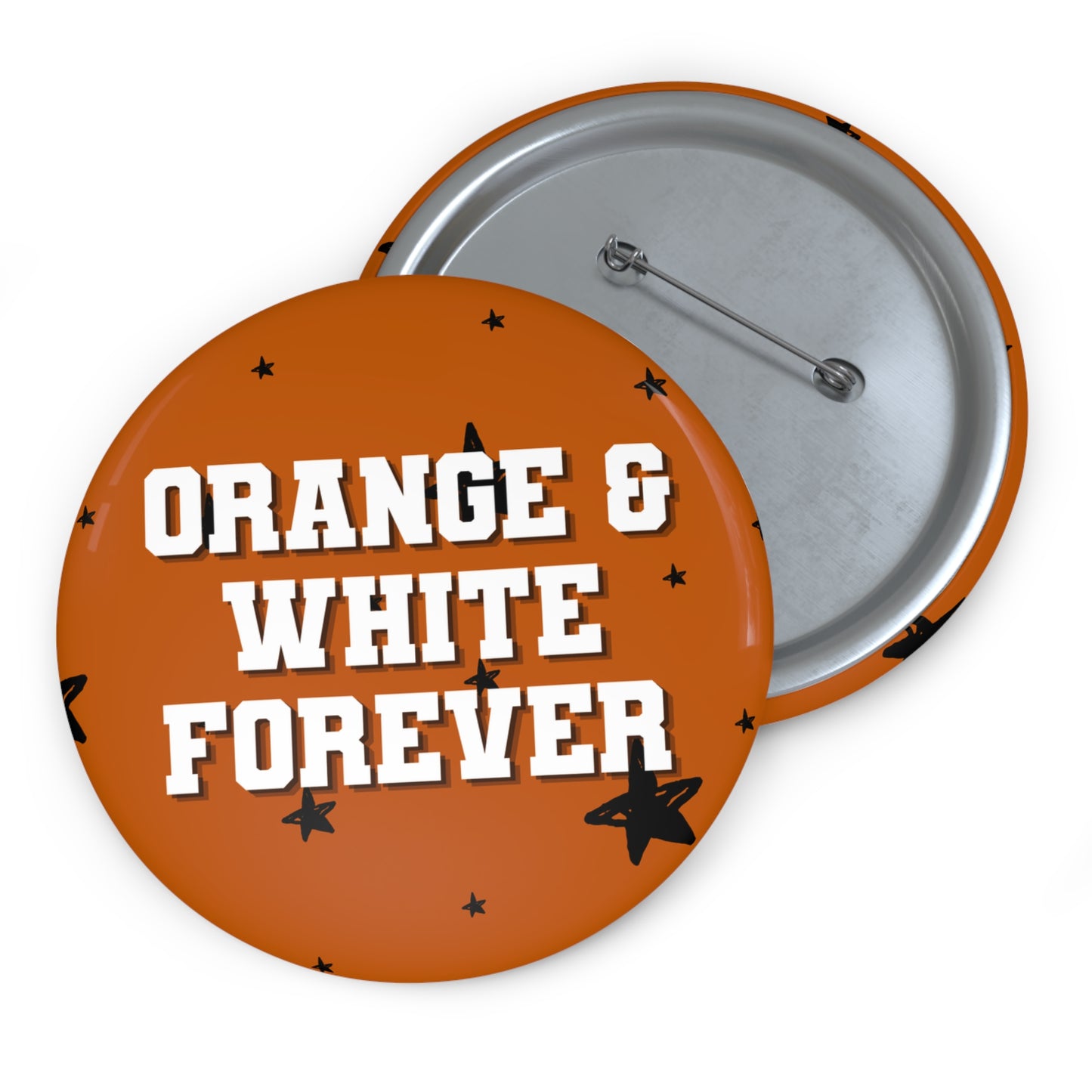 ORANGE AND WHITE FOREVER BUTTON PIN