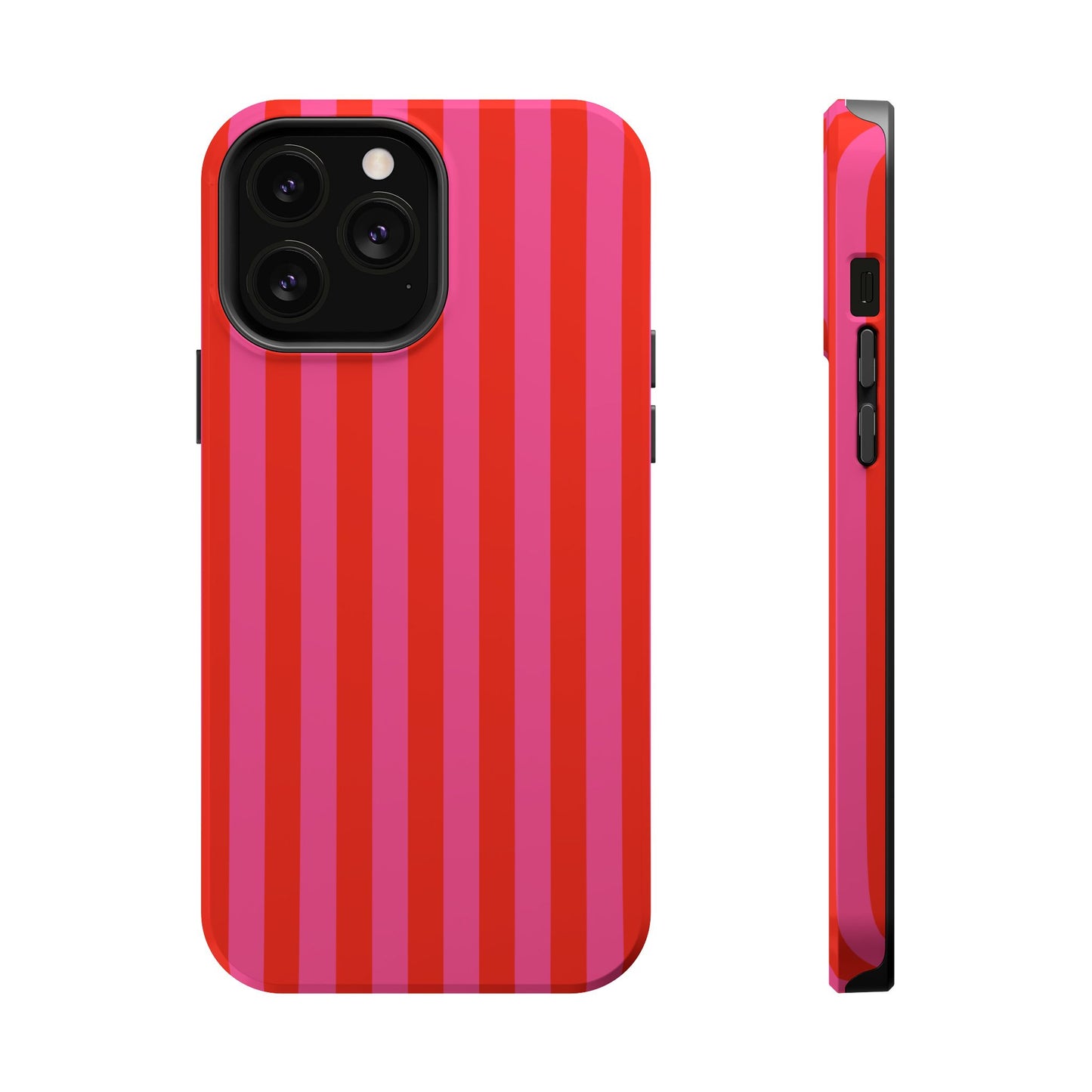 RED + PINK STRIPE MAGSAFE IMPACT-RESISTANT PHONE CASE