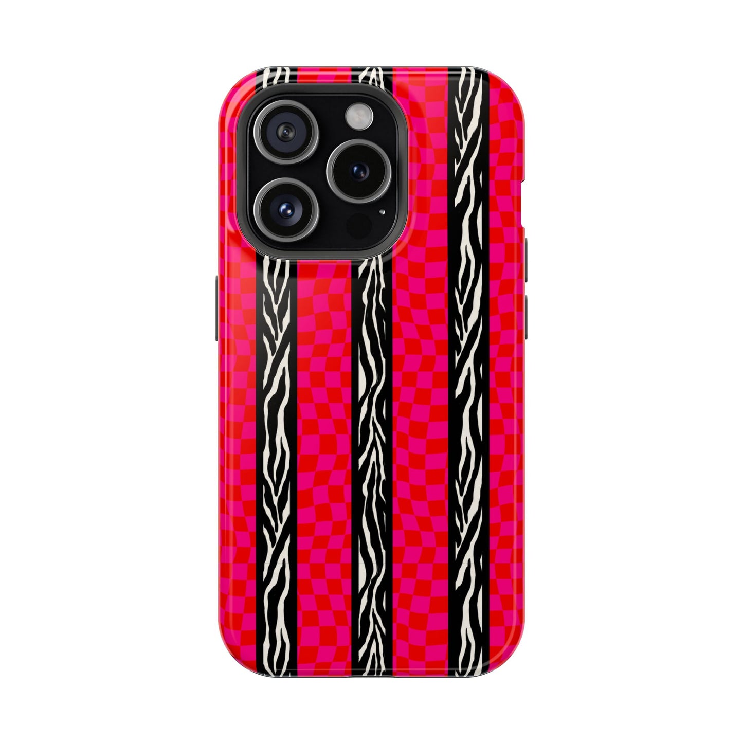 HOT PINK ZEBRA CHECKERED MAGSAFE IMPACT-RESISTANT PHONE CASE