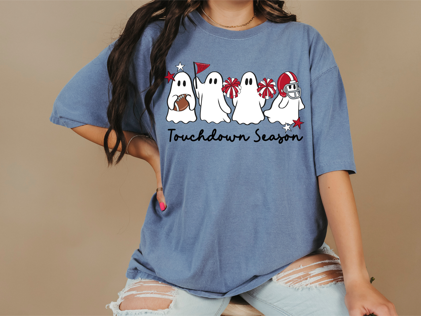 FOOTBALL GHOST RED AND WHITE GRAPHIC TEE