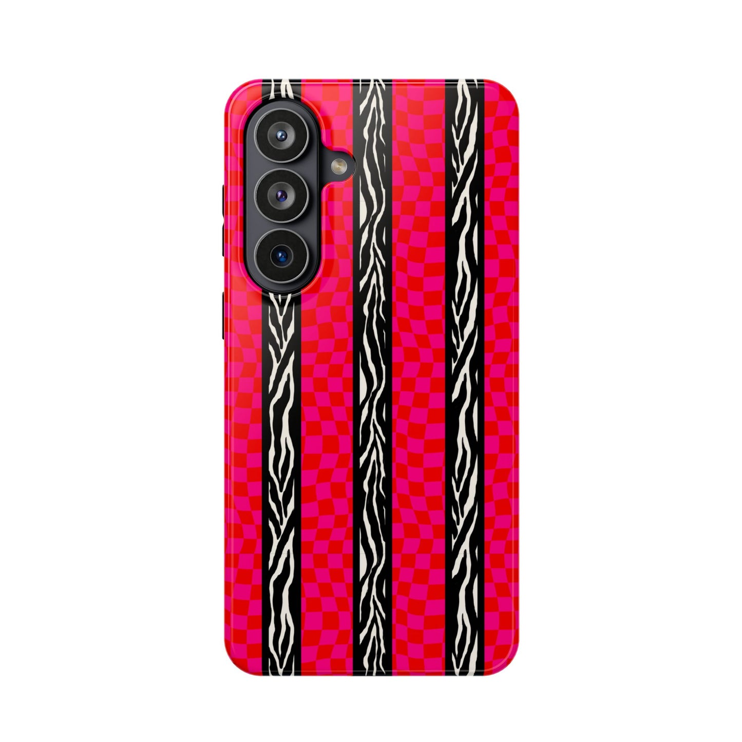 HOT PINK ZEBRA CHECKERED MAGSAFE IMPACT-RESISTANT PHONE CASE
