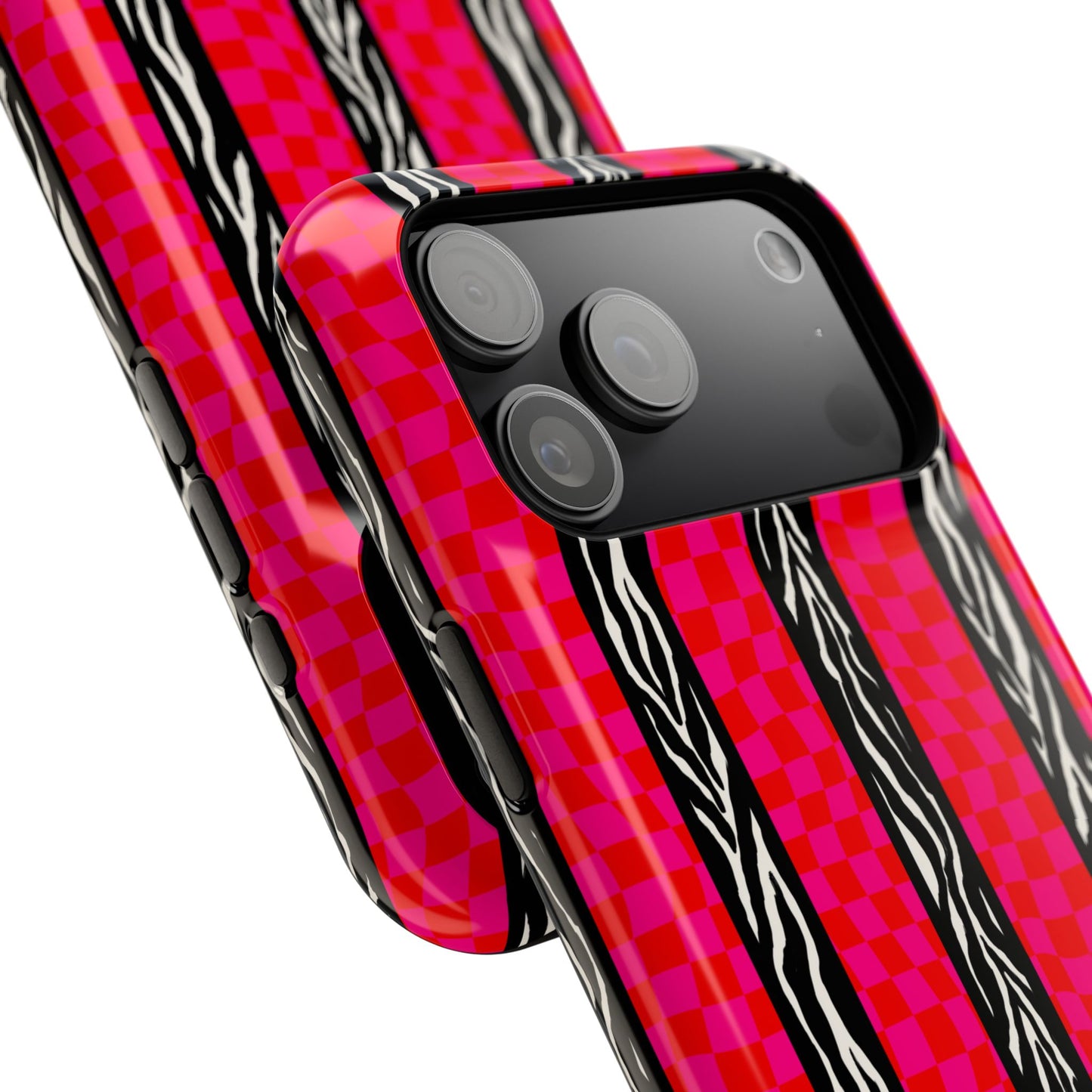 HOT PINK ZEBRA CHECKERED MAGSAFE IMPACT-RESISTANT PHONE CASE