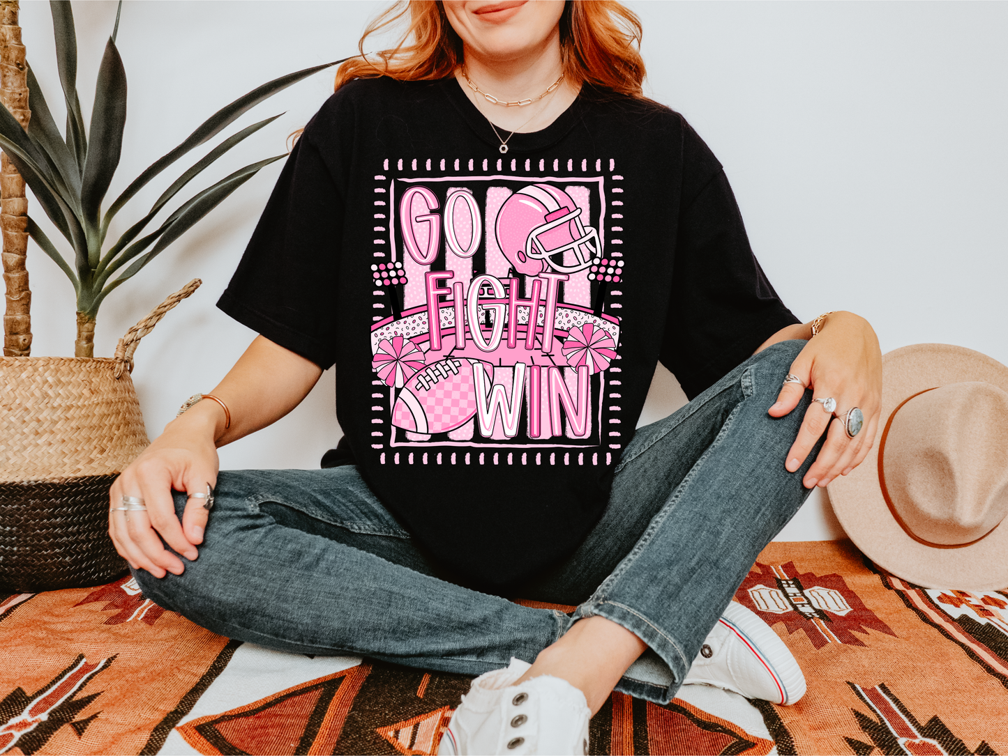 GO FIGHT WIN PINK FOOTBALL GRAPHIC TEE