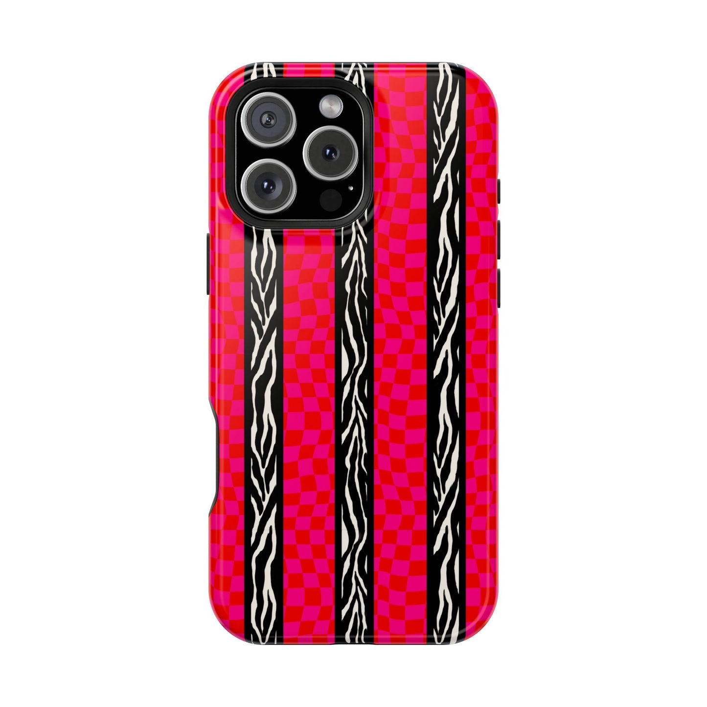 HOT PINK ZEBRA CHECKERED MAGSAFE IMPACT-RESISTANT PHONE CASE
